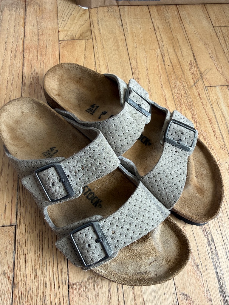 Birkenstock Taupe Suede Two-Buckle Sandals Ladies 10 Men’s 8